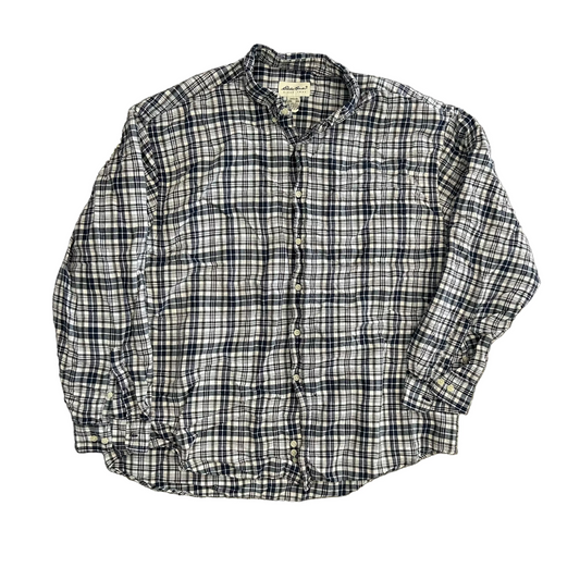 Eddie Bauer Linen Cotton Plaid Blue Button Up Shirt - XLarge - 27" x 31"