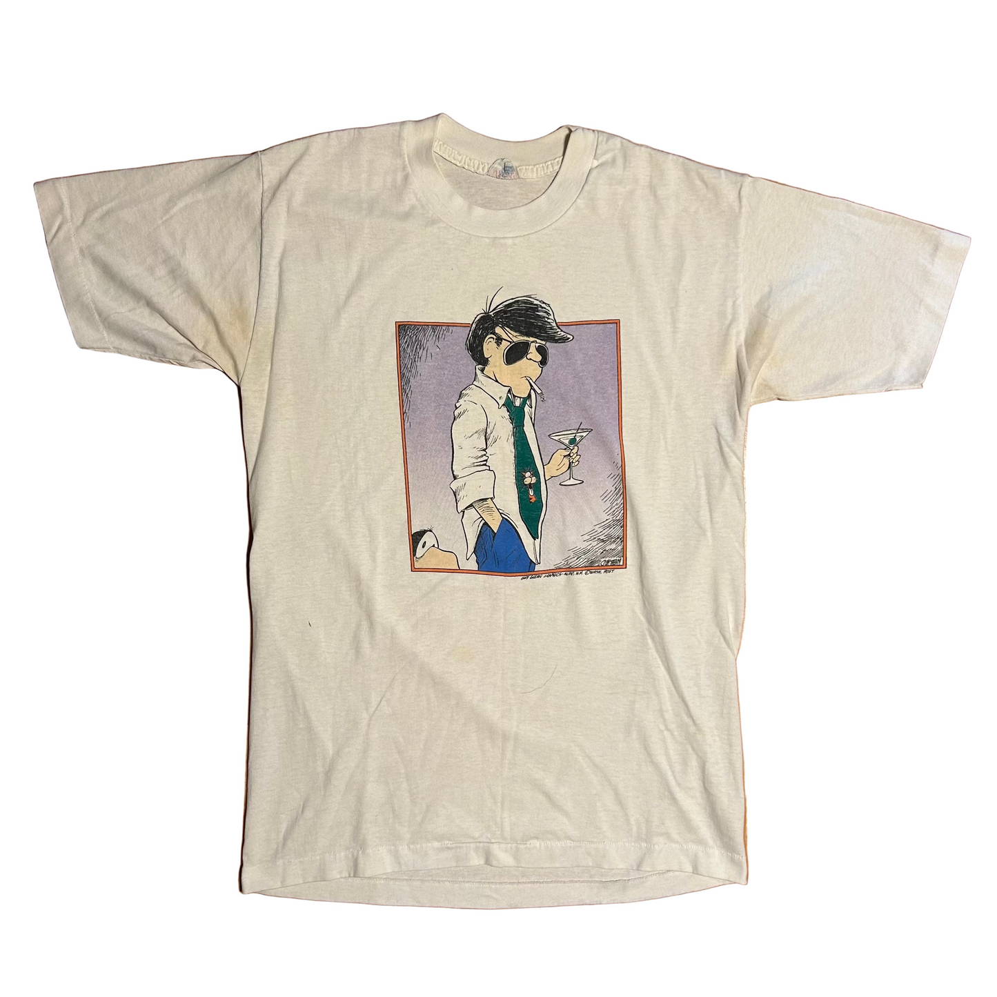 80/90’s National Guy Glenn Graphics Washington Post Comic 50/50 Cotton Polyester White Tshirt - Small - 19” x 30”