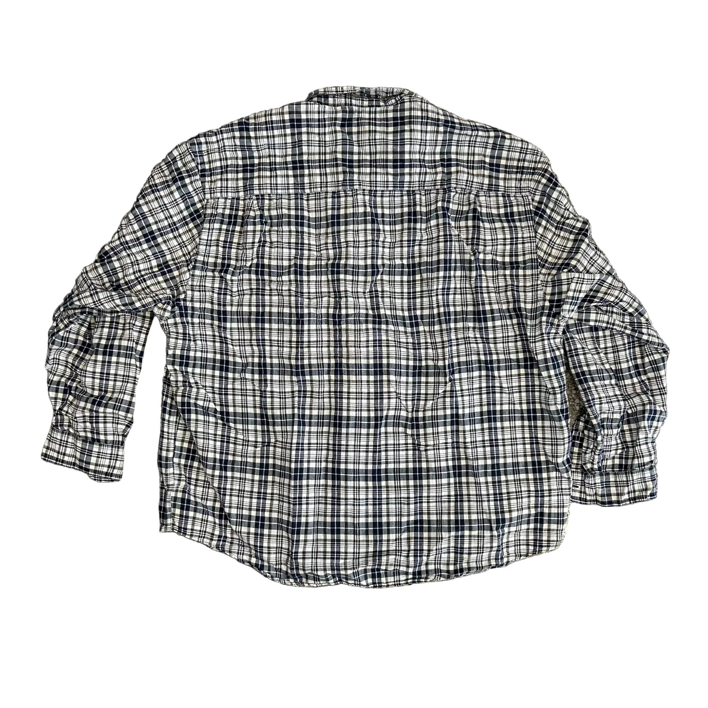 Eddie Bauer Linen Cotton Plaid Blue Button Up Shirt - XLarge - 27" x 31"