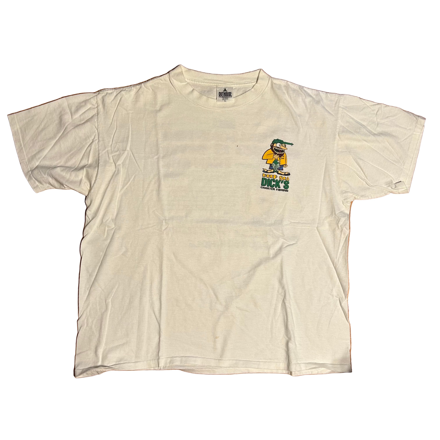 90’s Outhouse Designs Fishing is Better Than Sex Jackson Hole Deep Sea Dick’s Charter Fishing 1995 White Cotton Tshirt - XLarge - 25” x 29”