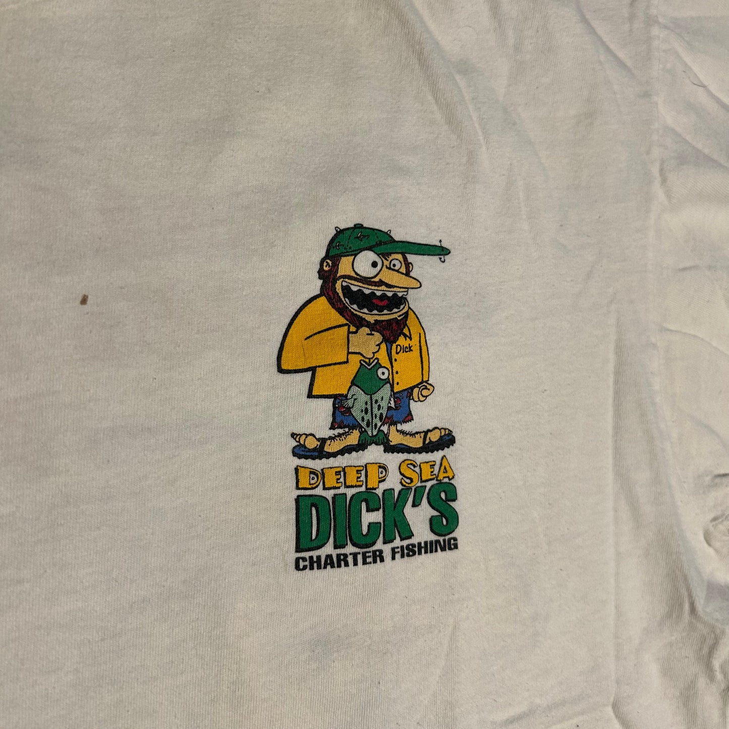 90’s Outhouse Designs Fishing is Better Than Sex Jackson Hole Deep Sea Dick’s Charter Fishing 1995 White Cotton Tshirt - XLarge - 25” x 29”
