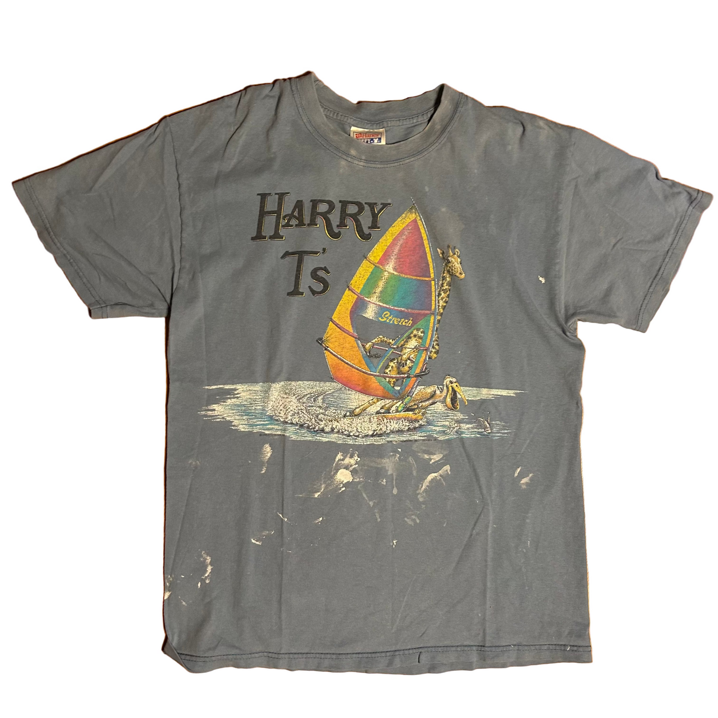 90/00’s Hanes Beefy Destin Florida Giraffe Yacht Club Boating Sailing Blue Grey Cotton Tshirt - Small - 19” x 27.5”