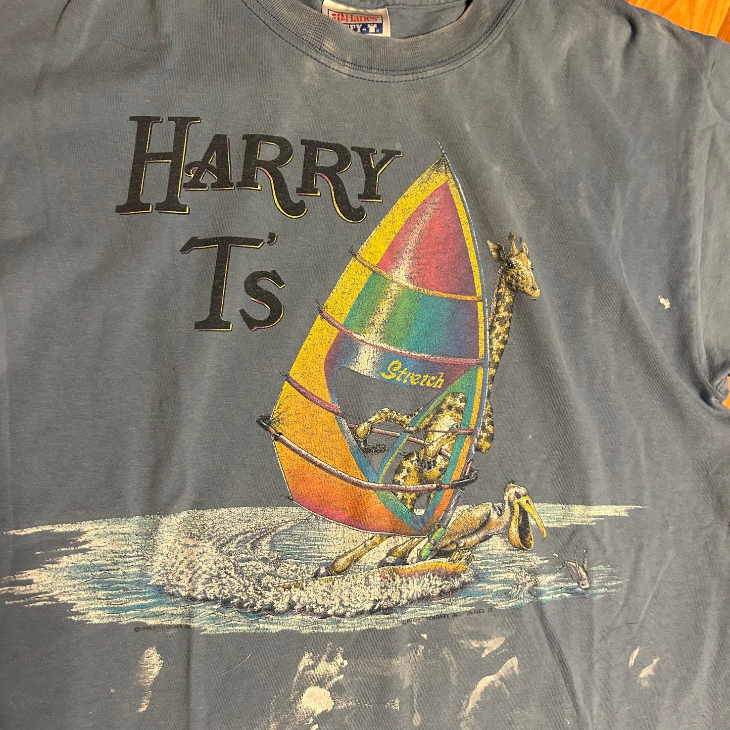 90/00’s Hanes Beefy Destin Florida Giraffe Yacht Club Boating Sailing Blue Grey Cotton Tshirt - Small - 19” x 27.5”