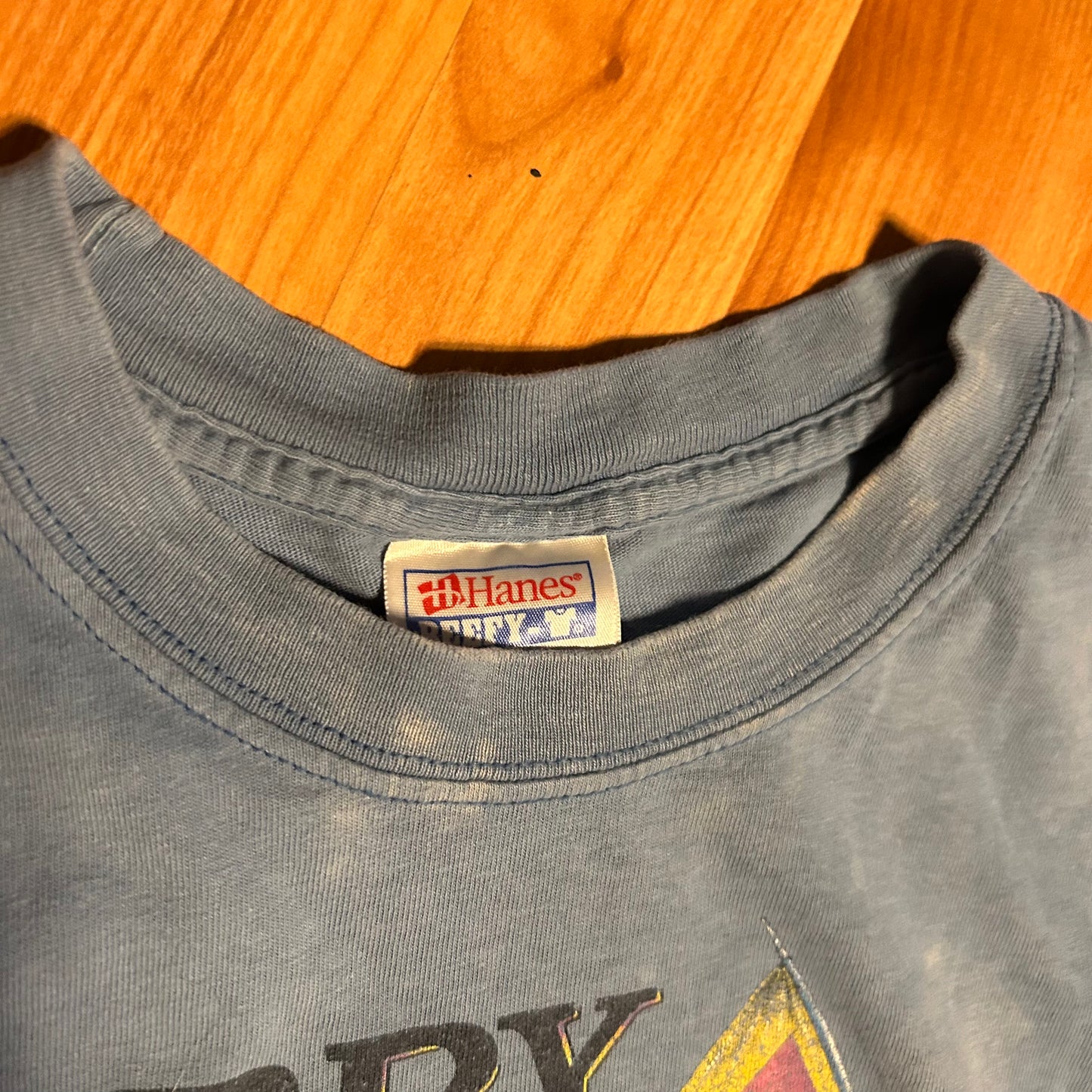 90/00’s Hanes Beefy Destin Florida Giraffe Yacht Club Boating Sailing Blue Grey Cotton Tshirt - Small - 19” x 27.5”