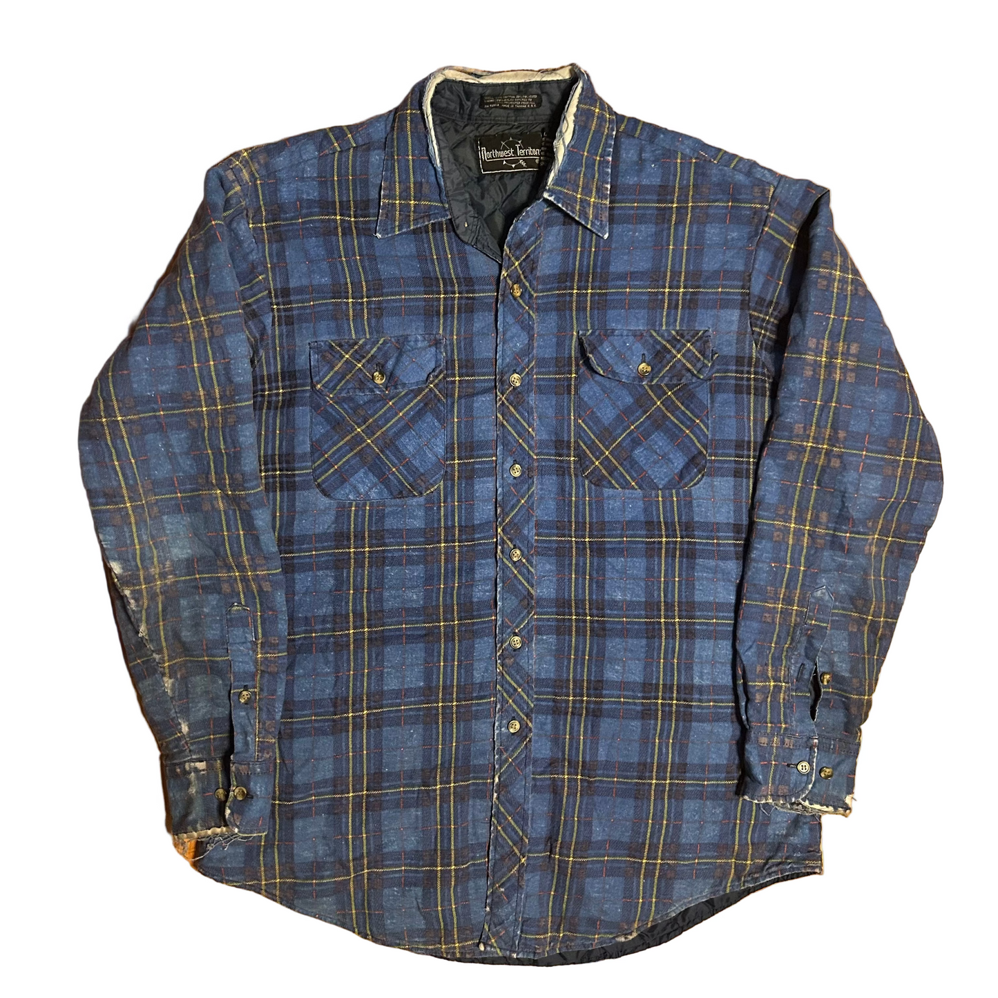 90's Northwest Territory Navy Blue Nylon Lined Button Up Cotton Polyester Flannel Shirt - XLarge - 24" x 33"