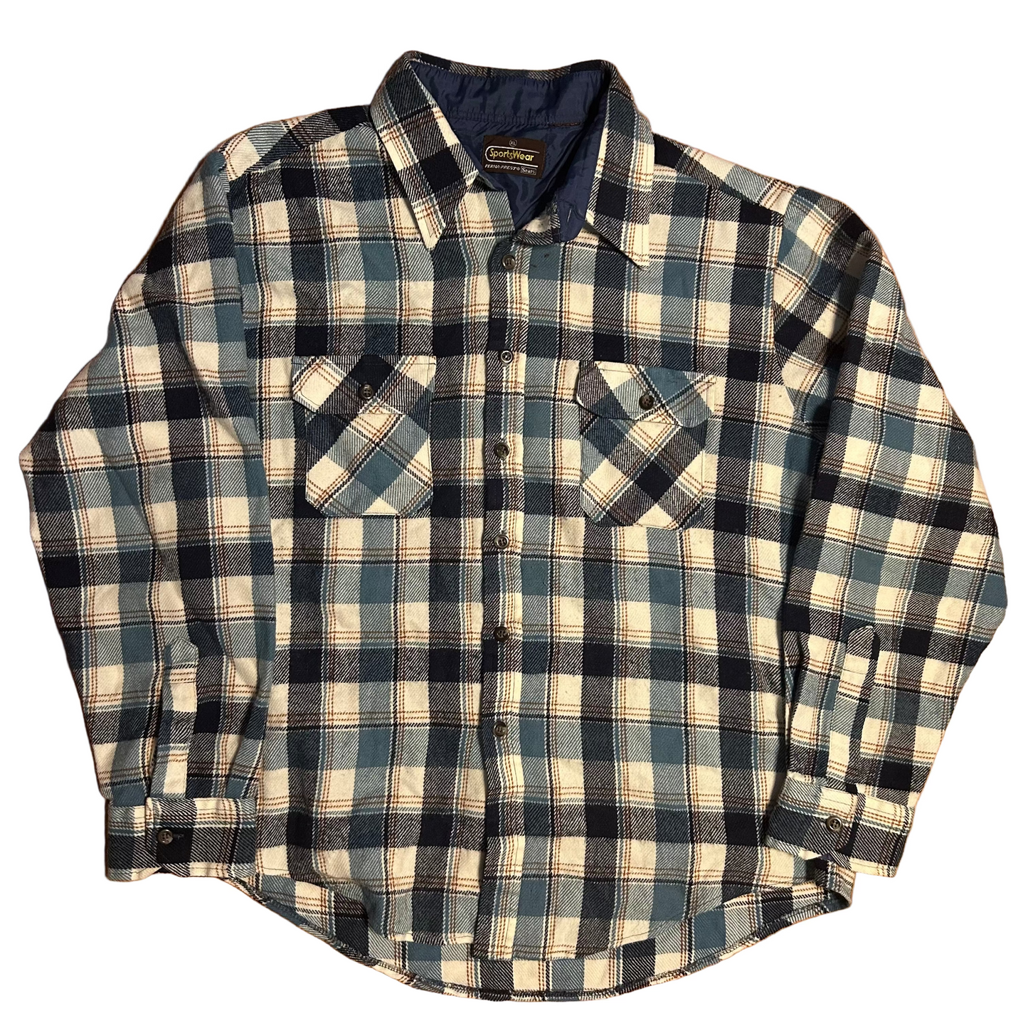 80/90's Sears Sportswear Perma Prest Button Up Cotton Wool Flannel Shirt - XLarge - 25" x 29"