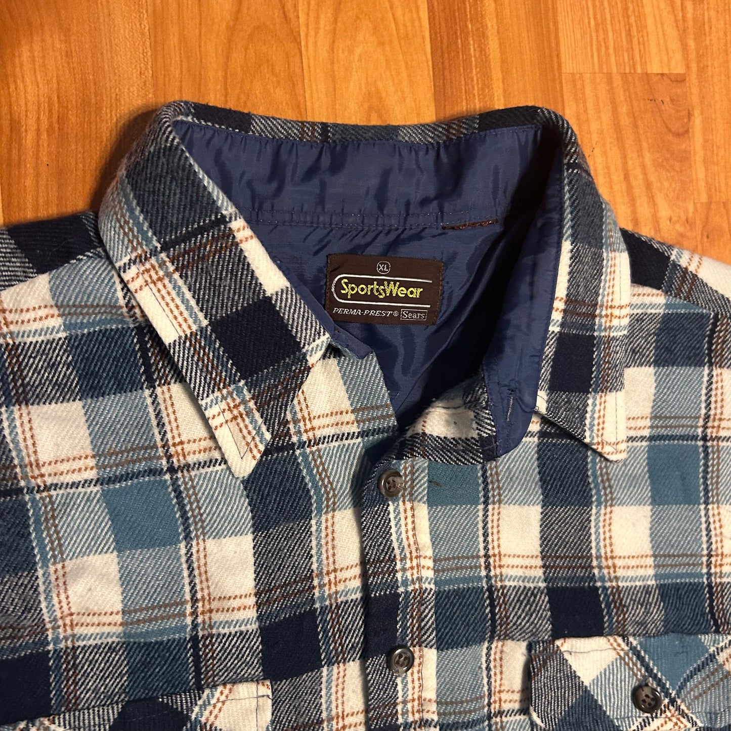80/90's Sears Sportswear Perma Prest Button Up Cotton Wool Flannel Shirt - XLarge - 25" x 29"