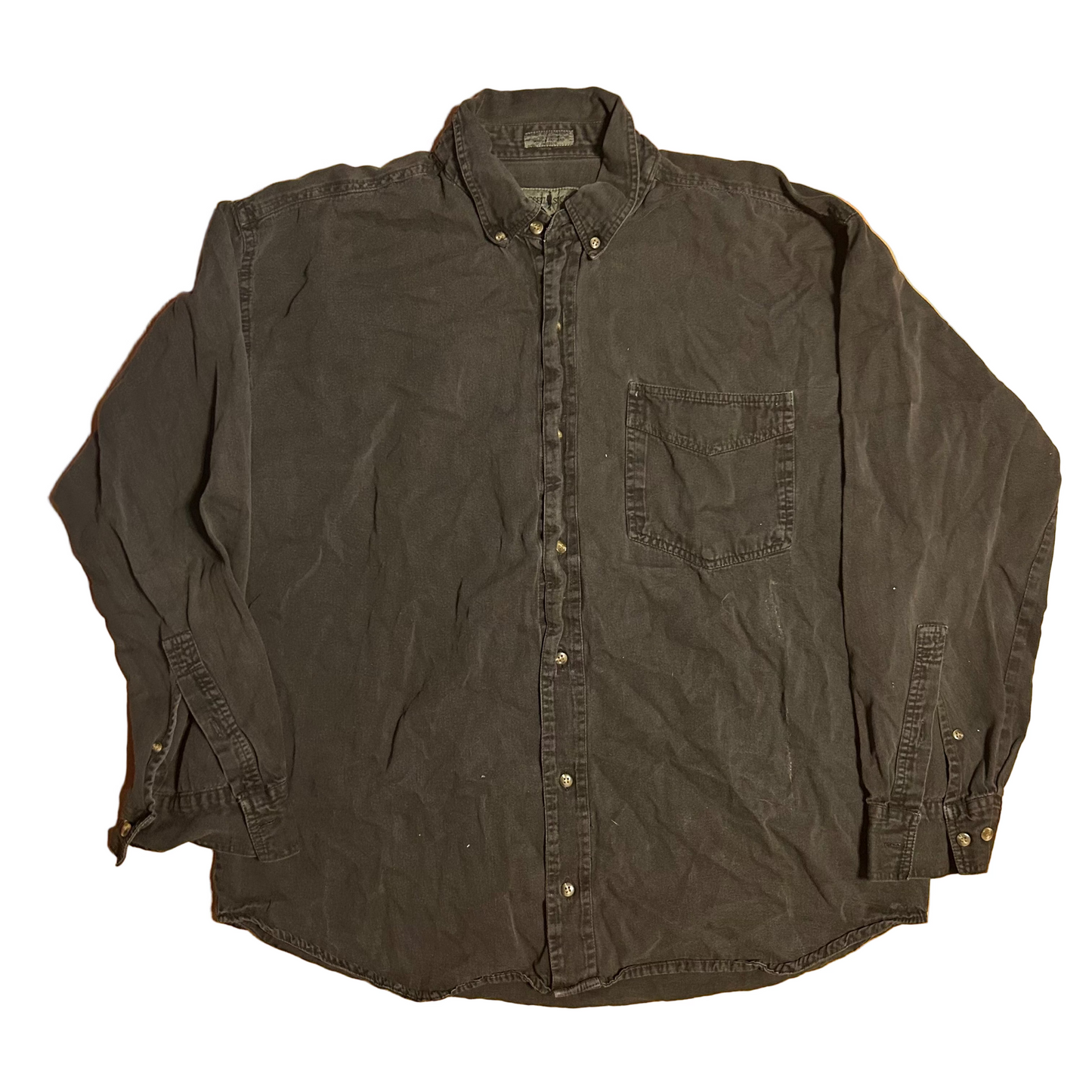 Robert Stock Button Down Grey Gray Black Cotton Shirt - XLarge - 24" x 29.5"