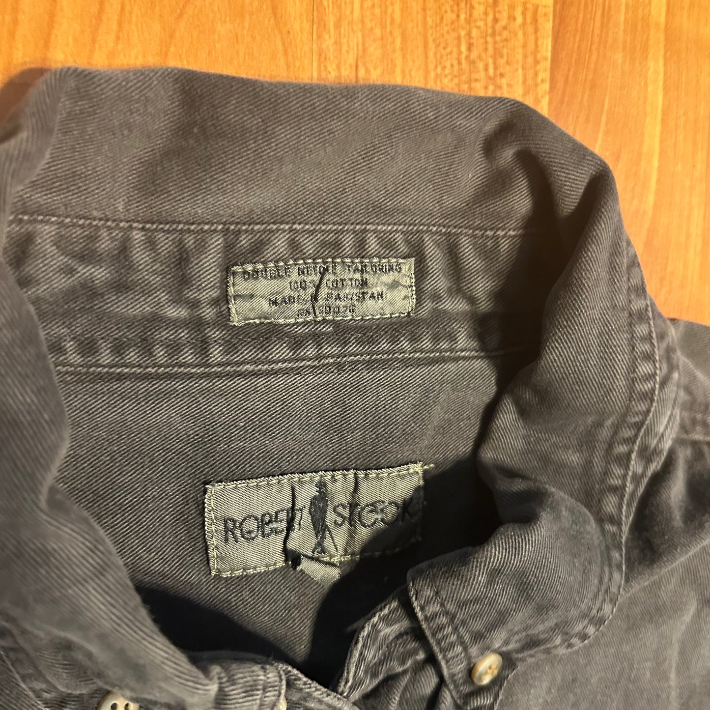 Robert Stock Button Down Grey Gray Black Cotton Shirt - XLarge - 24" x 29.5"