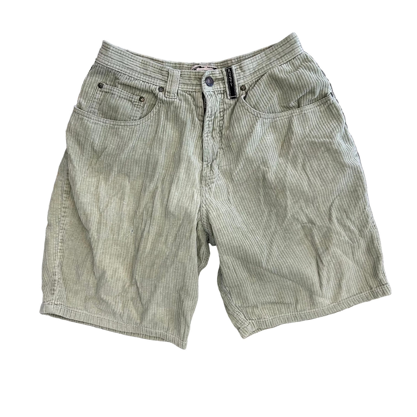 Rusty Corduroy Green Shorts - 29" x 9.5"