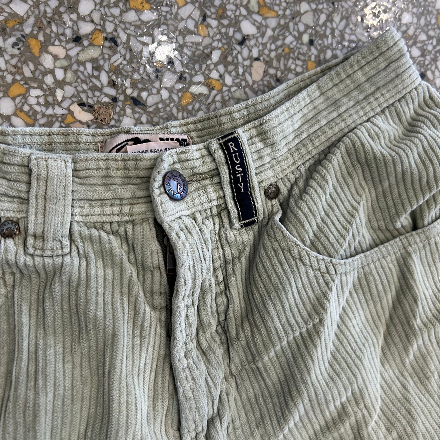 Rusty Corduroy Green Shorts - 29" x 9.5"
