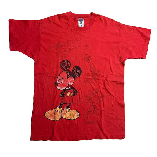 90's FOTL Heavy Cotton Red Disney Mickey Mouse Tshirt - Large - 23" x 32"