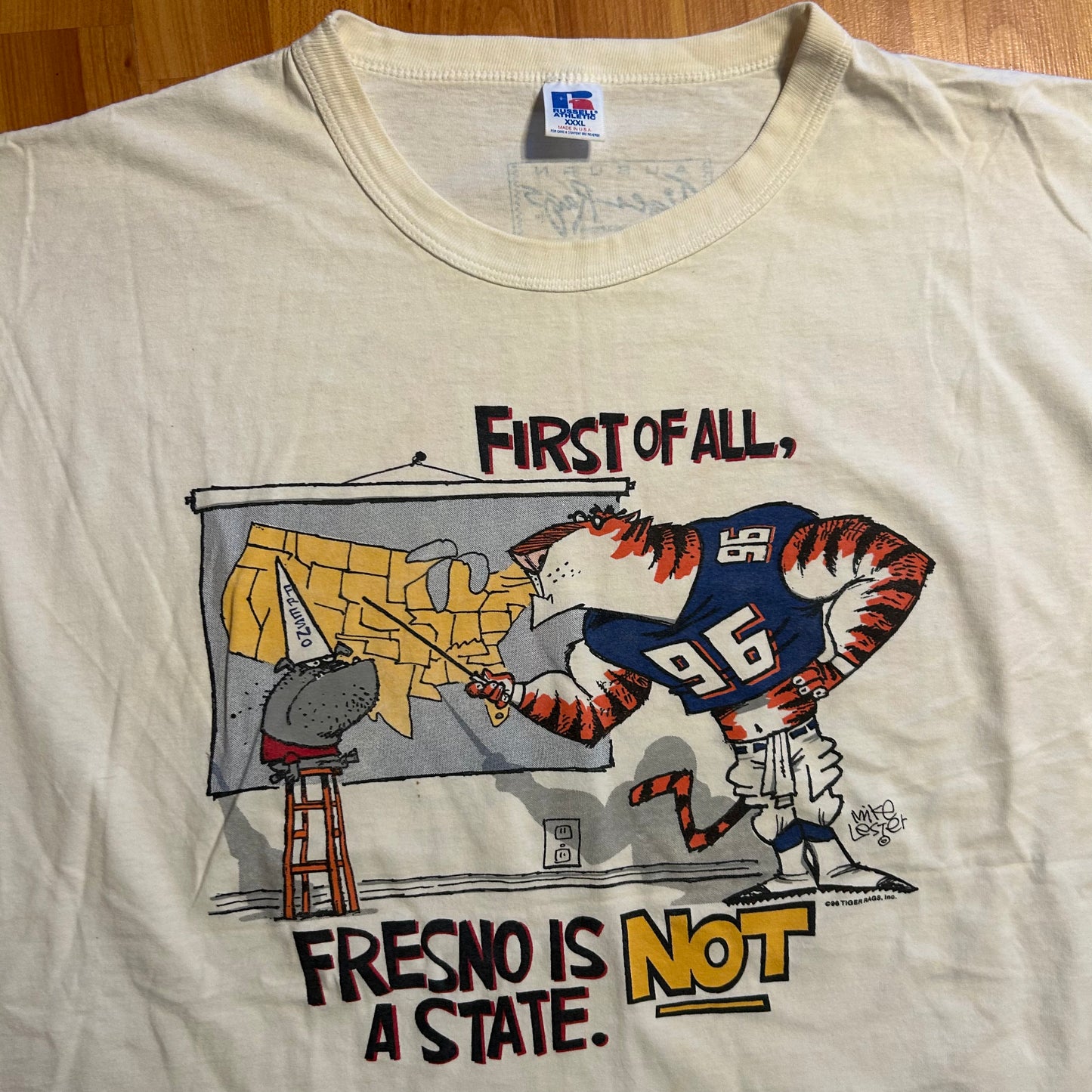 80's Russell Athletics Fresno Isn't A State Auburn Tigers University Flunk Fresno White Tshirt -XLarge - 29" x 30"