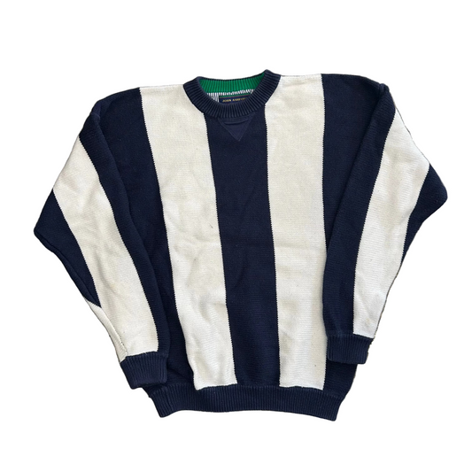 John Ashford Navy Blue White Striped Sweater - Large - 22.5" x 25"