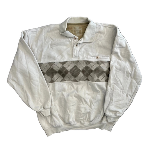 Safe Harbor Sportswear Cream Crewneck Collared Sweatshirt - Large - 23" x 26"