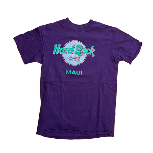 80/90's Hanes Beefy T Hard Rock Cafe Maui Purple Tshirt - Small - 18" x 28"