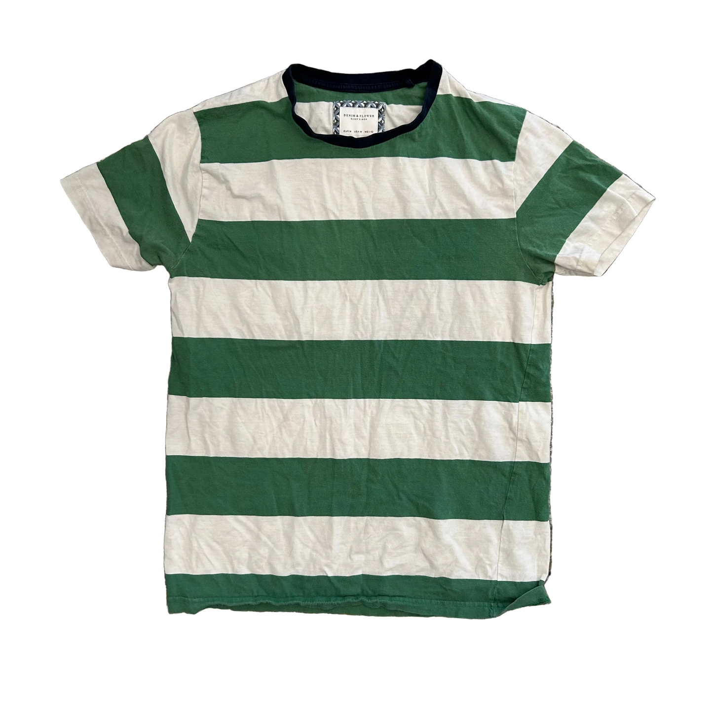 Denim & Flower Green White Striped Tshirt - Small - 19" x 26.5"