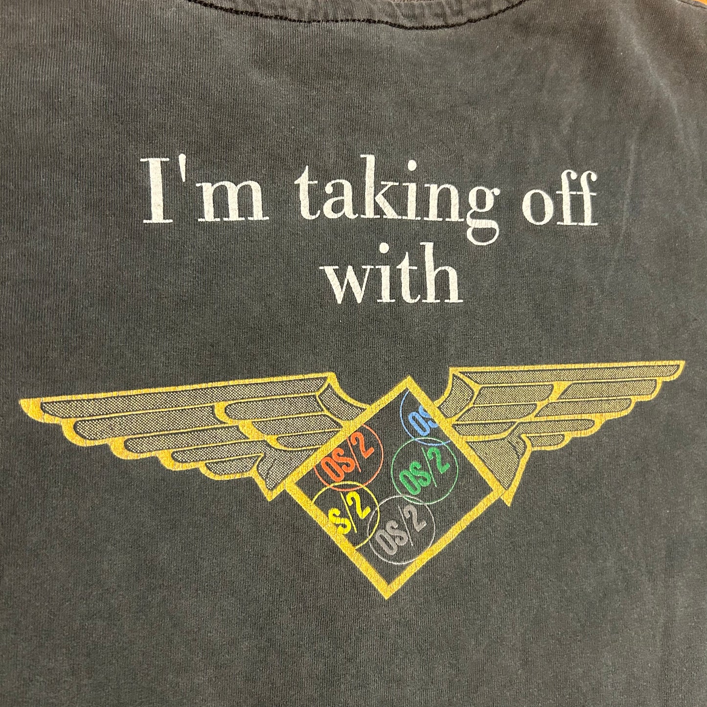 90’s Hanes Heavyweight Flight 4.0 to Chicago has Been Delayed I’m Taking Off with Delta Flight Airport Black Grey Faded Cotton Tshirt - Medium - 21" x 27"
