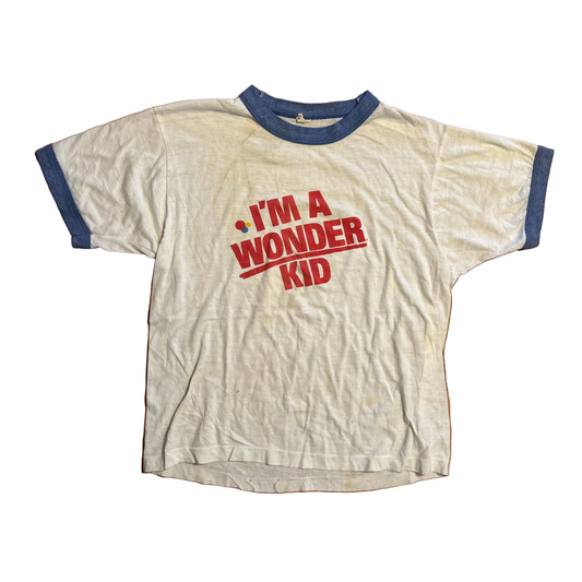 80's Screen Stars I'm a Wonder Kid Bread White Ringer Tshirt - Small - 19" x 24"