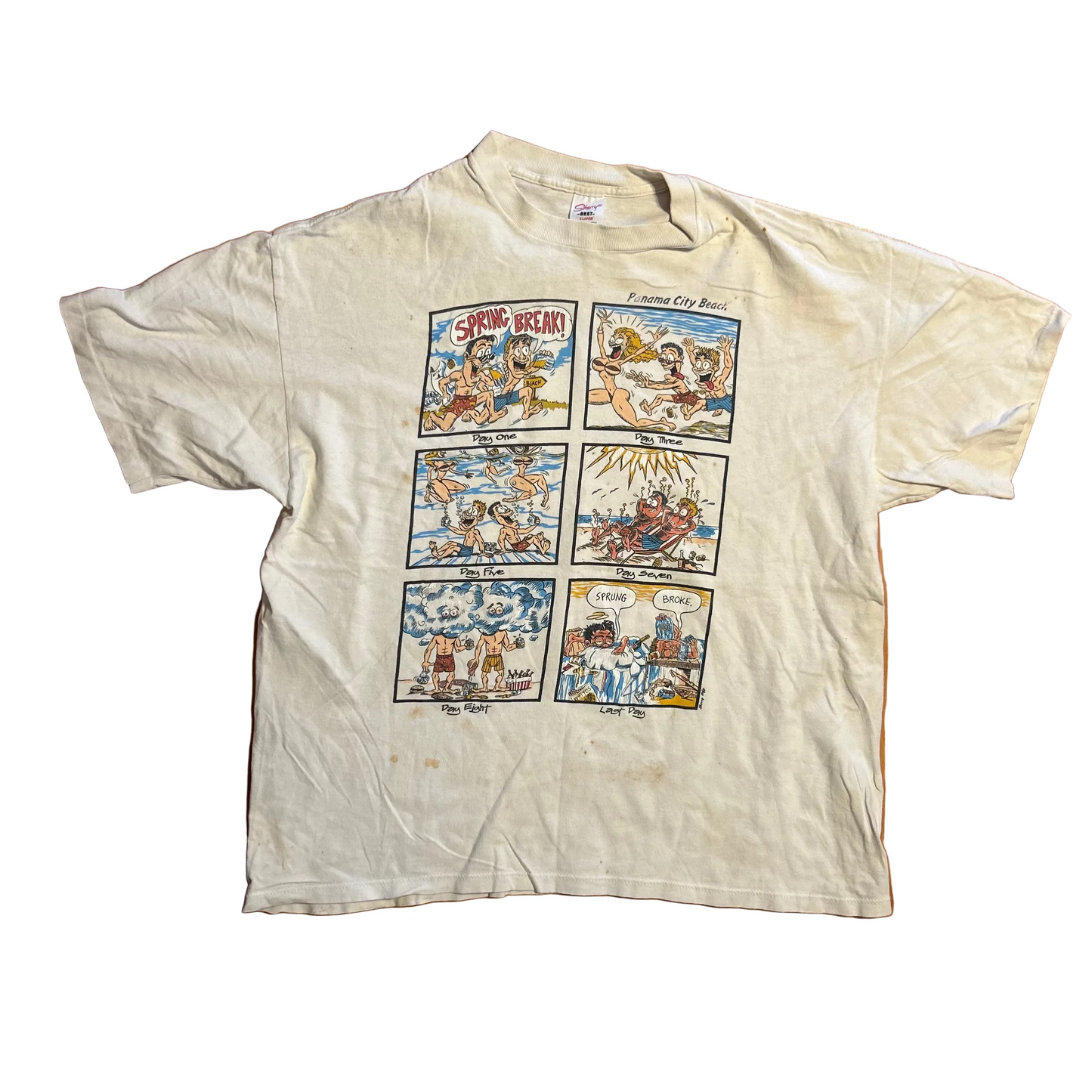 90's Sherry's Best Panama City Beach Spring Break Comic White Tshirt - Large - 23" x 27"