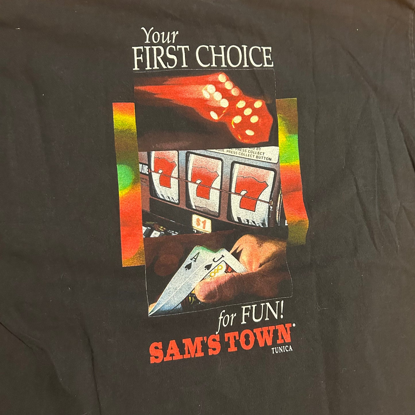 Gildan Ultra Cotton Sam’s Town Casino Your First Choice For Fun Tunica Gambling Black Cotton Tshirt - Large - 22" x 29"