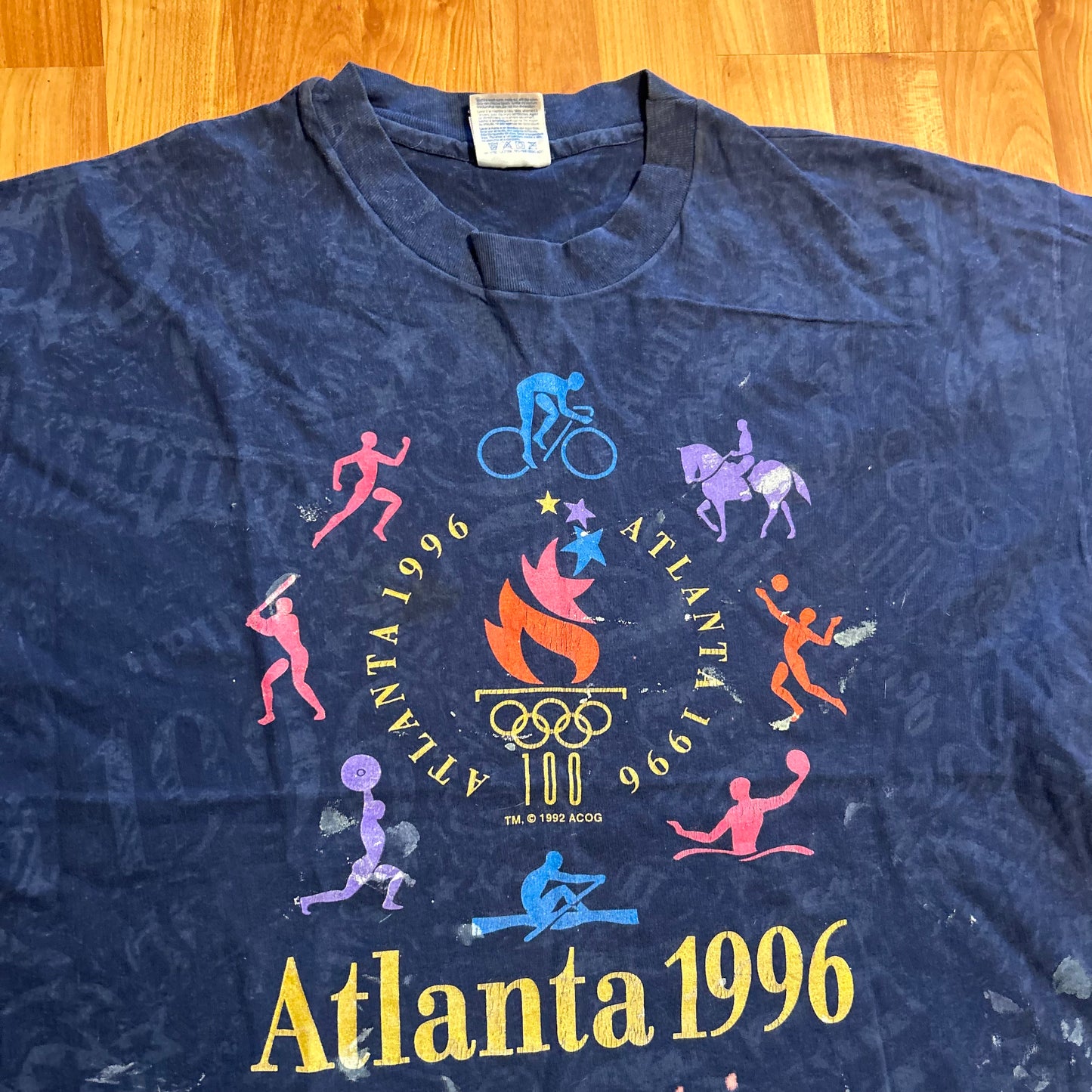 90's Hanes Beefy Olympic 1996 Atlanta Navy Blue Tshirt - XLarge - 25" x 29"