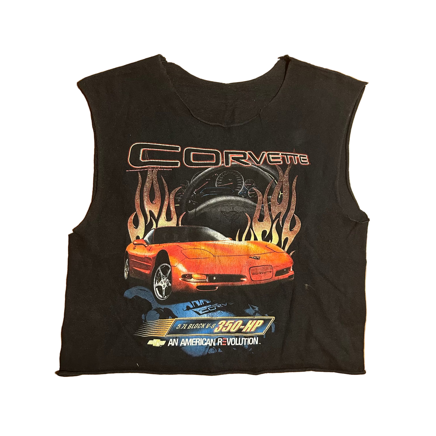 Corvette 5.7L Block V8 Chevy Cars Black Cutoff Tank Top Shirt - Small - 19" x 20"