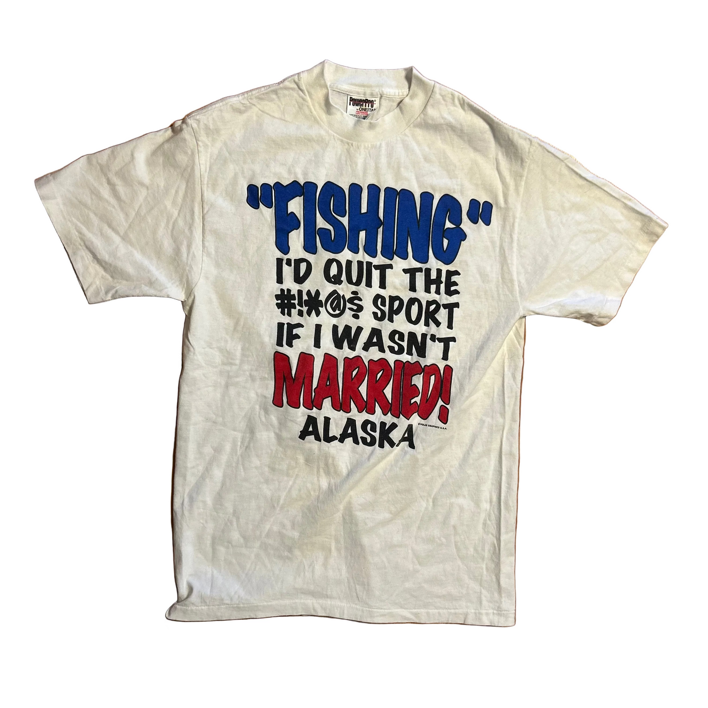 90's Oneita Fishing I'd Quit if I Wasn't Married White Alaska Tshirt - XSmall - 17.5" x 28"