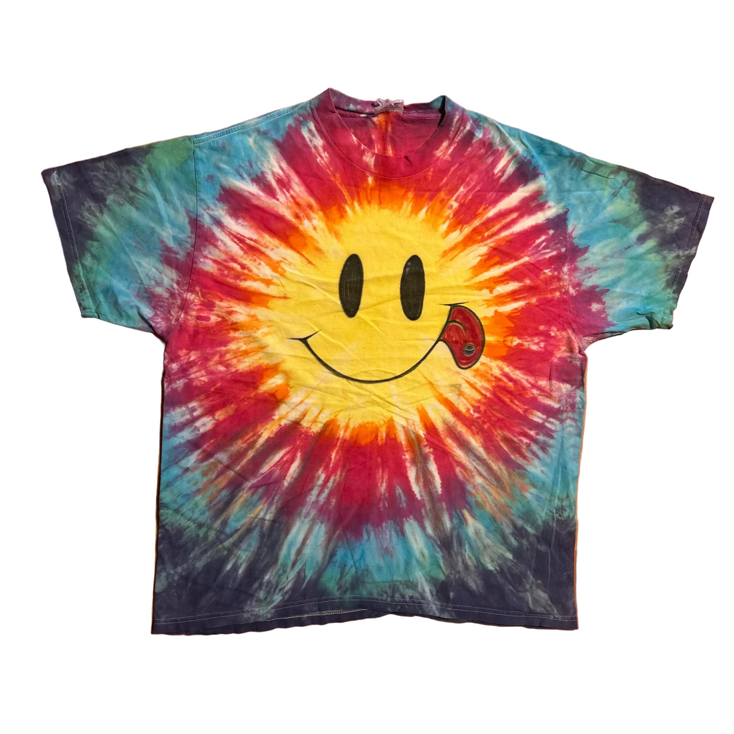 Smiley Face Psychedelic Tie Dye Tshirt - Large - 23.5" x 29"
