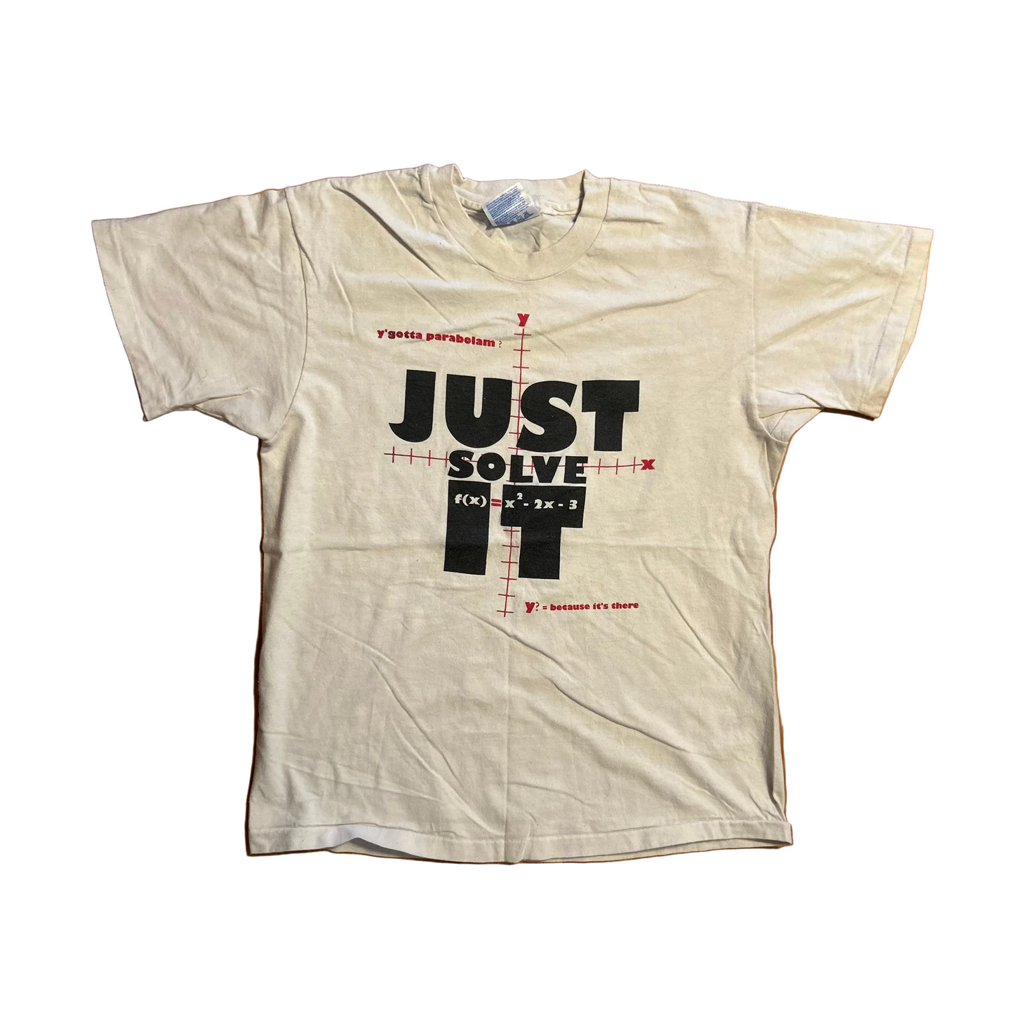 90's Hanes Beefy Just Solve It White Math Tshirt - Small - 18.5" x 24.5"