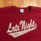 90's Delta Late Night with a Pharmacist Pharmacy Maroon Tshirt - XLarge - 25" x 29"