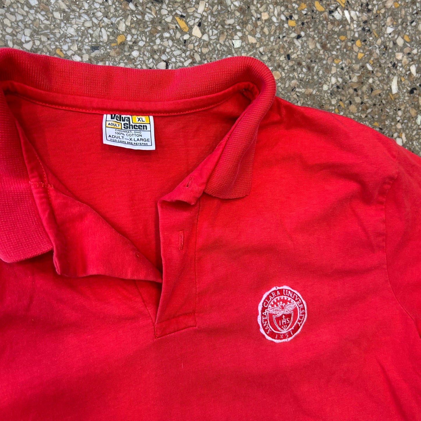 80/90’s Velva Sheen Santa Clara University Red Polo Shirt - Large - 22.5" x 29.5"