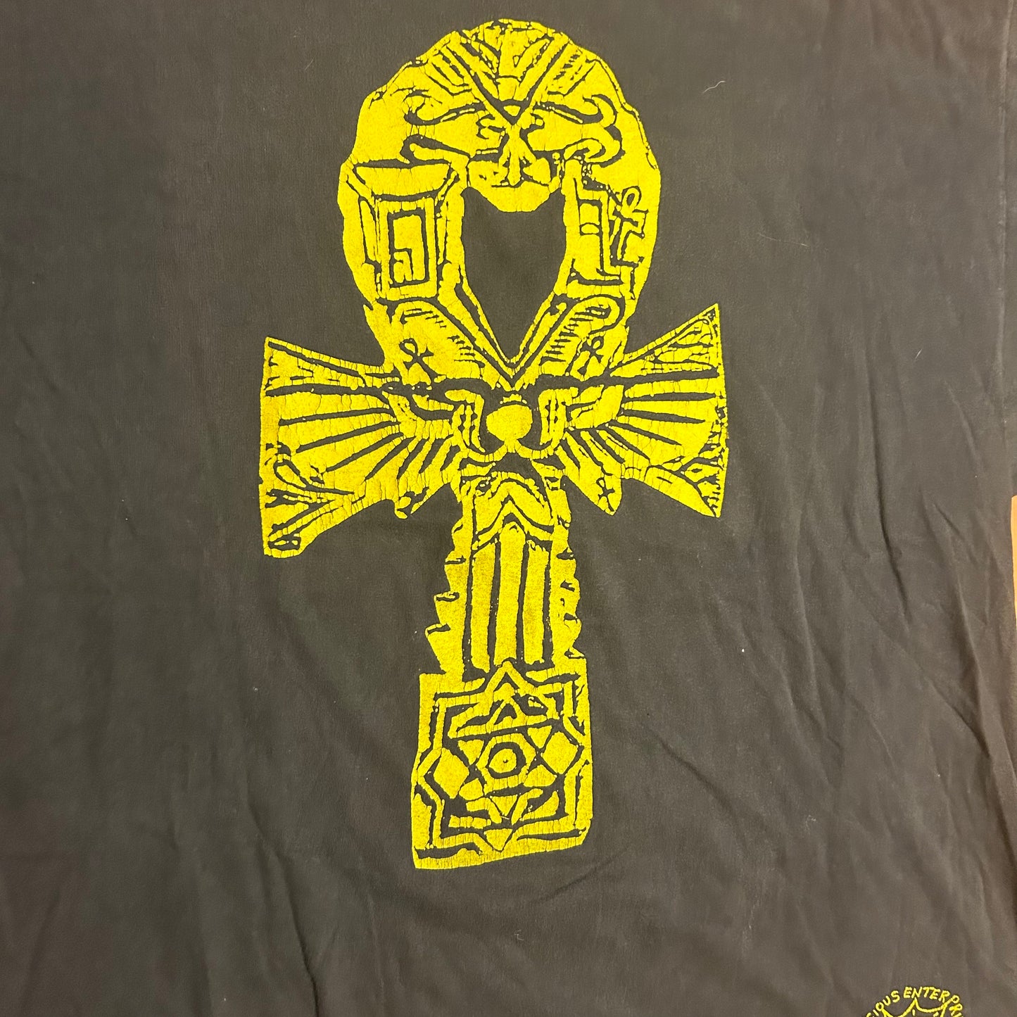 Hanes Beefy T Ankh I Am Because We Are Eternal Life Black Grey Faded Cotton Tshirt - XLarge - 26.5" x 31.5"