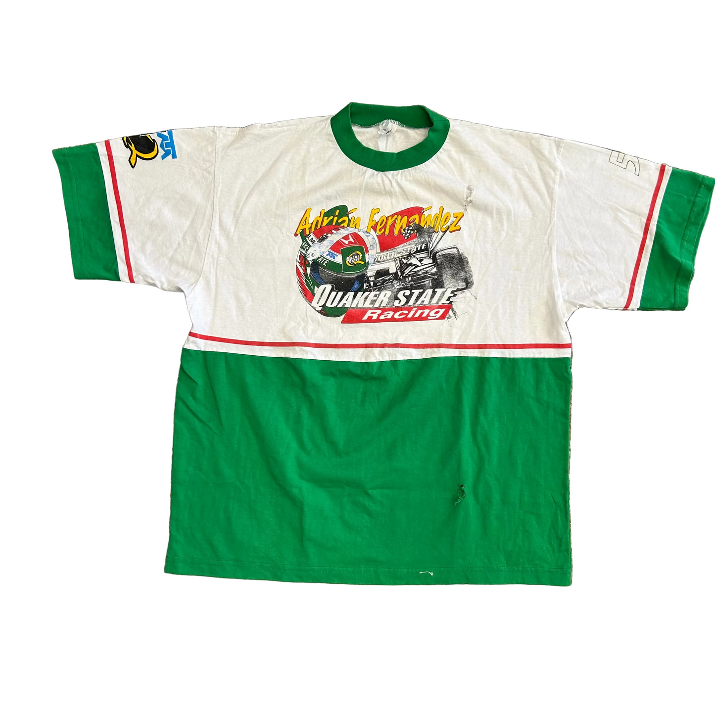Adrian Fernandez Quaker State Racing White Green Tshirt - Large - 23" x 27.5"
