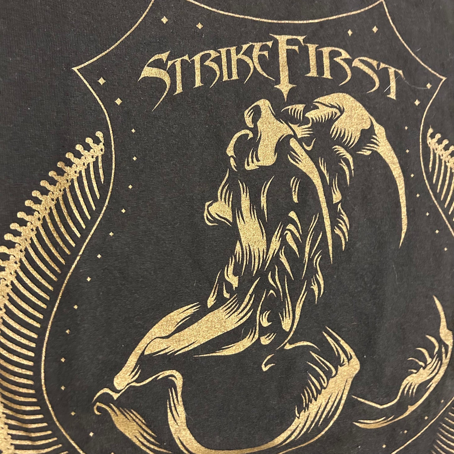 WWE Authentic Wear RKO Strike First Lion Black Cotton Tshirt - Large - 23" x 30"