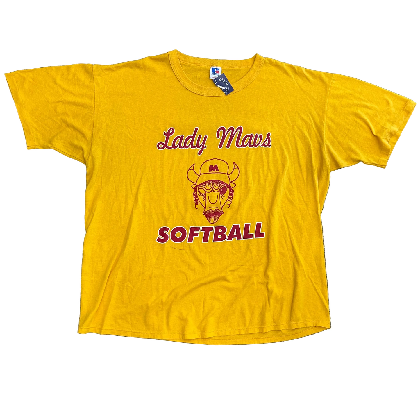 80/90’s Russell Athletics Lady Mavs Softball Regional Champs McCutcheon Yellow Tshirt - XLarge - 26" x 29"