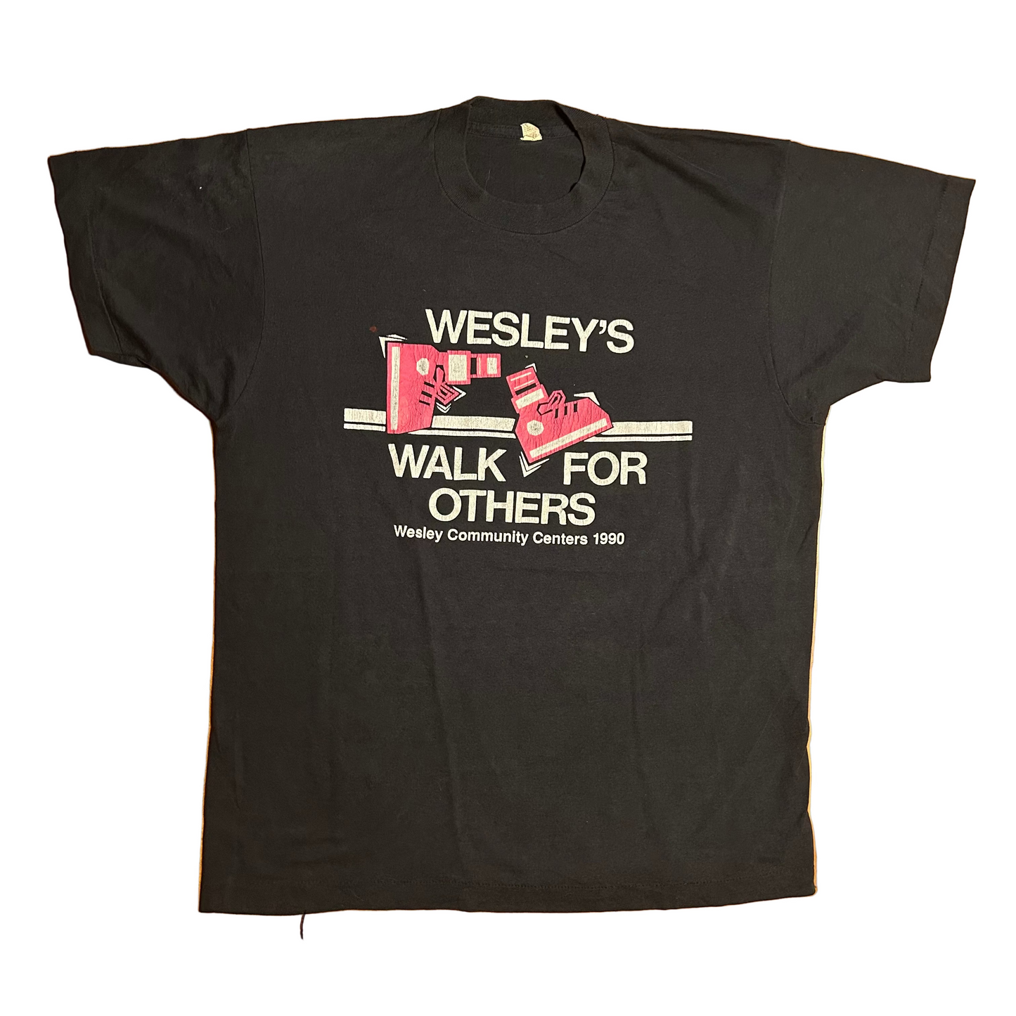 80’s Screen Stars FOTL Wesley’s Walk for Others 1990 Black Grey Faded 50/50 Cotton Polyester Tshirt - Medium - 20.5" x 27"