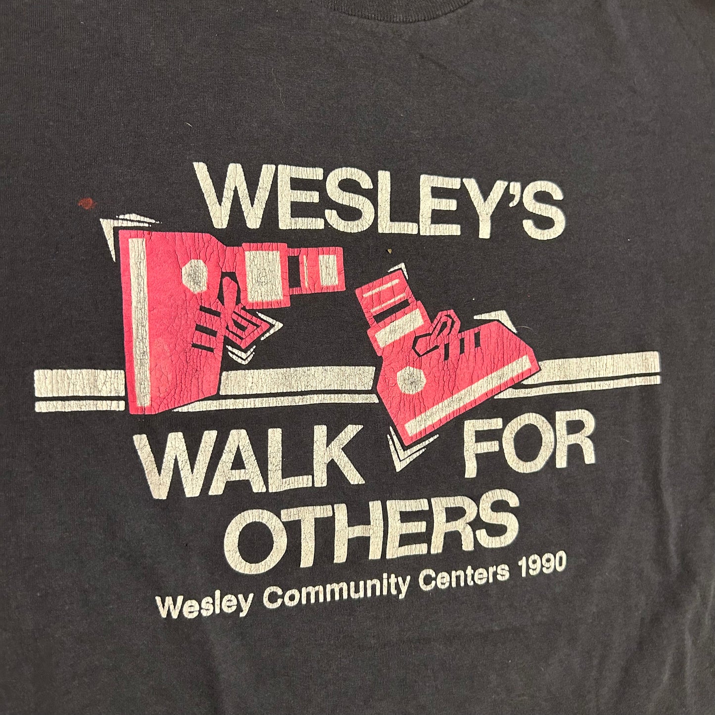 80’s Screen Stars FOTL Wesley’s Walk for Others 1990 Black Grey Faded 50/50 Cotton Polyester Tshirt - Medium - 20.5" x 27"