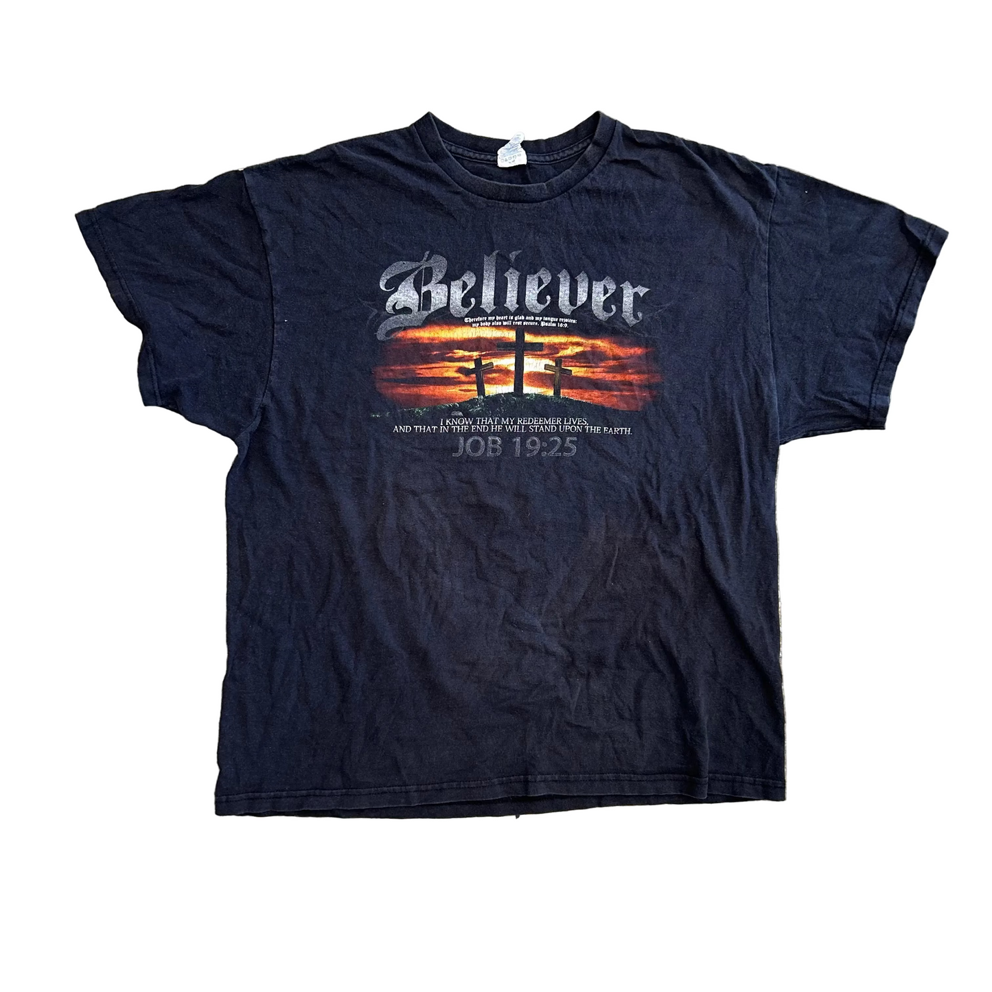 Believer Job 19:25 God Jesus Black Tshirt - Large - 23" x 27.5"