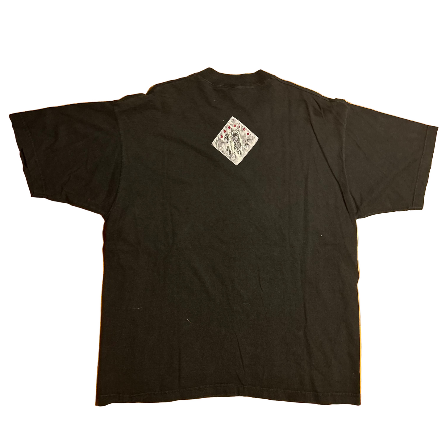 90’s Warrior Camping Fire Authentic Native American Design 1994 Black Cotton Tshirt - Large - 23.5" x 30.5"