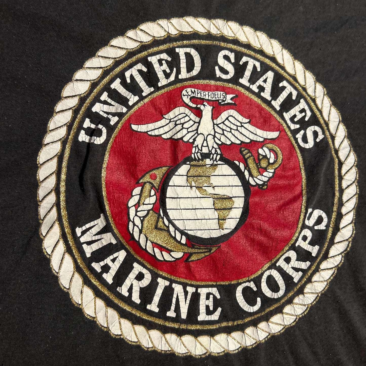 80’s Soffee Shirts United States Marine Corps Logo Military Black 50/50 Cotton Polyester Tshirt - XLarge - 25" x 29"