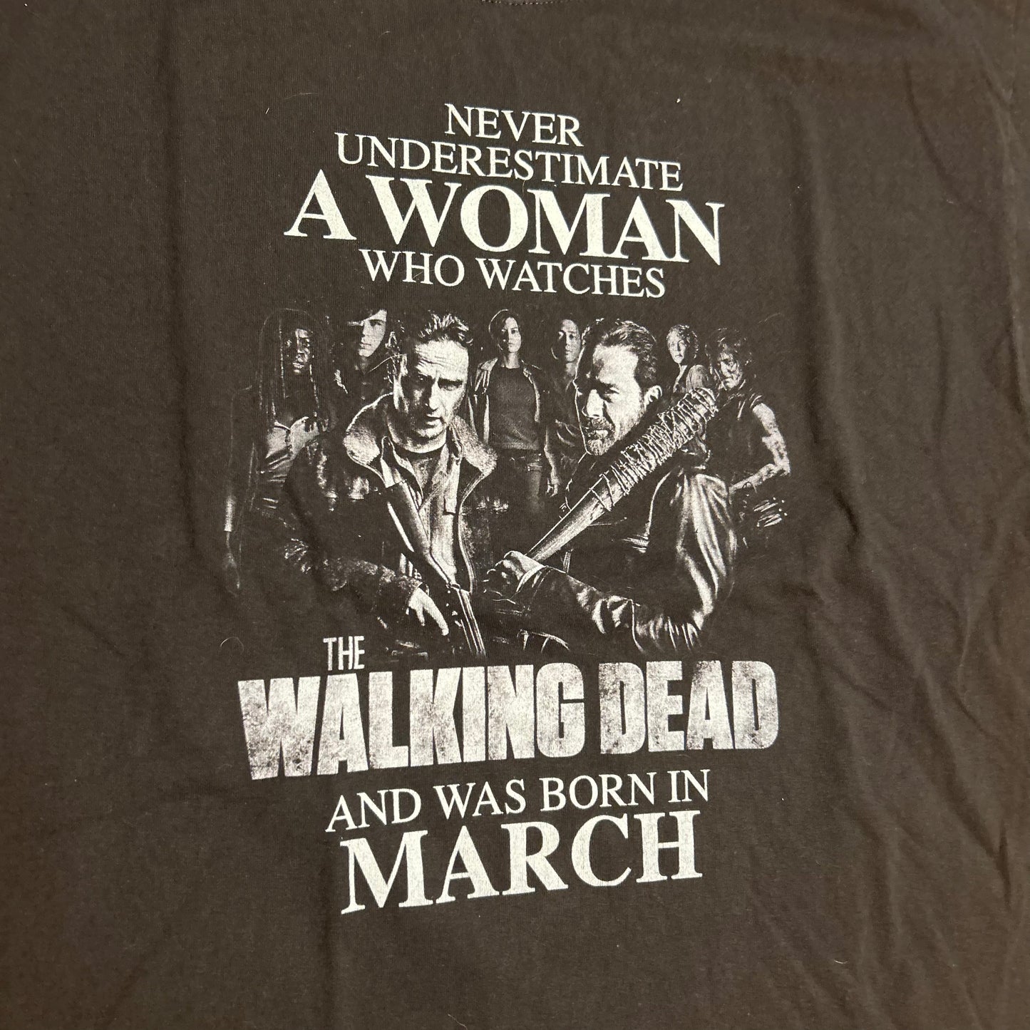 Hanes Never Underestimate A Woman Who Watches The Walking Dead and Was Born in March Black Cotton Tshirt - Large - 23" x 29"