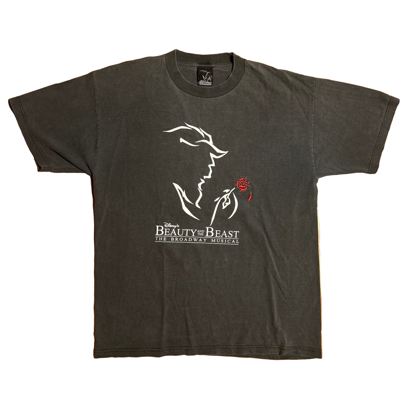 Disney’s Beauty and the Beast Broadway Musical Embroidered Black Grey Faded Cotton Tshirt - Medium - 21" x 28"