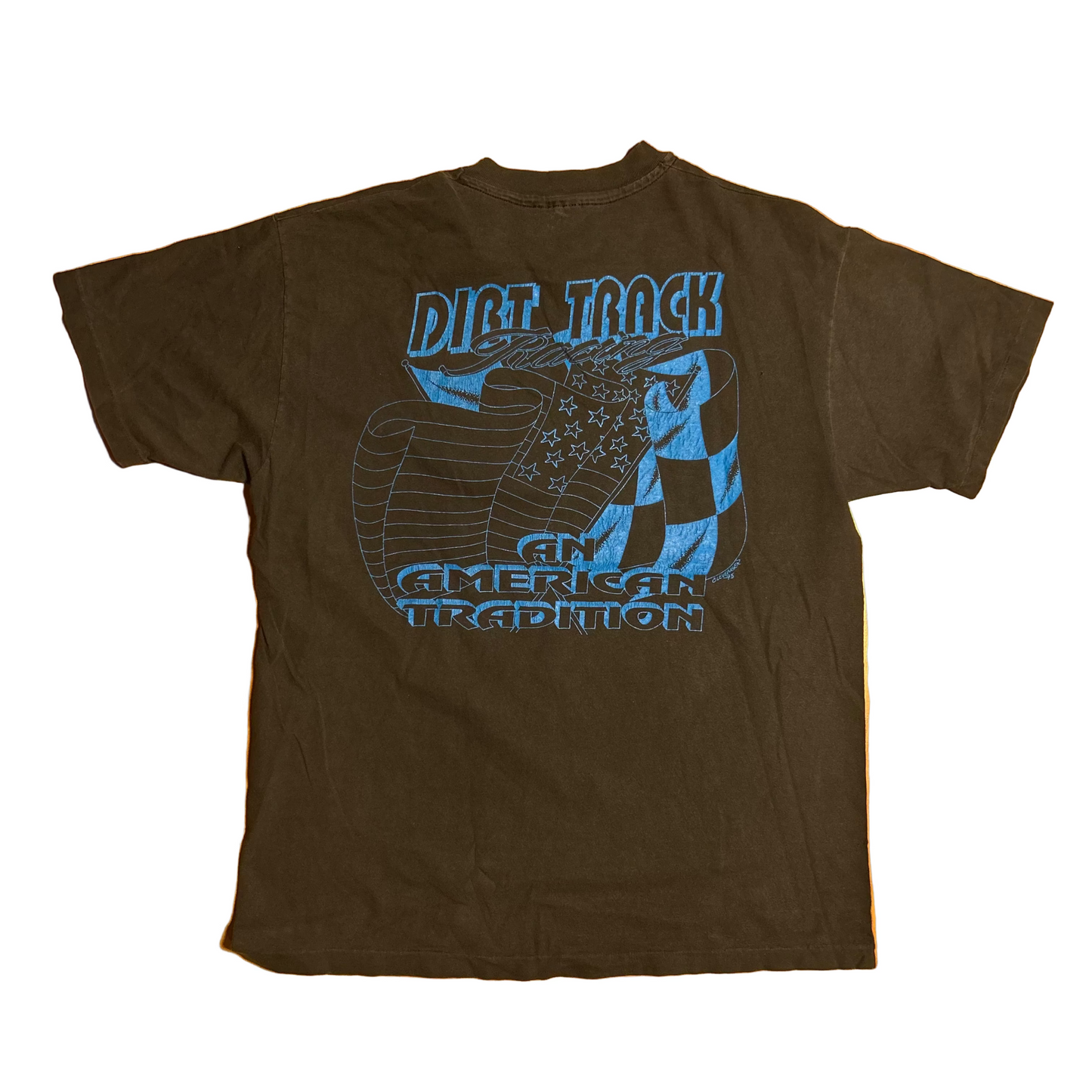 90’s Hanes Beefy T If You Can’t Race It or Take it to Bed it Ain’t Worth Havin 1992 Dirt Track Racing Car Black Grey Faded Cotton Tshirt - Medium - 21.5" x 28"