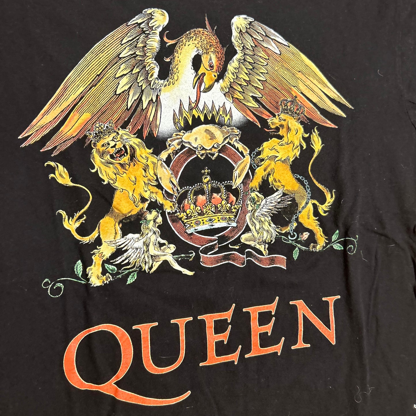 Queen Music Dragon Lion Crown Bleached Black Cotton Tshirt - Small - 19" x 25"