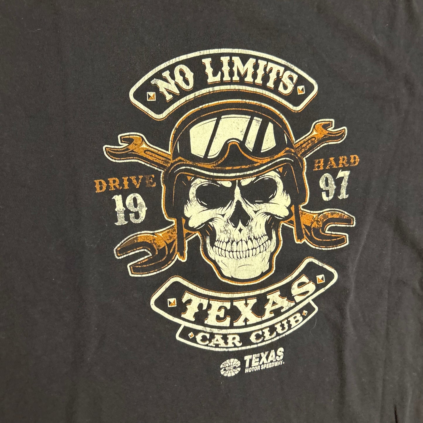 Delta Pro Weight No Limits Texas Car Club Motor Speedway Drive Hard Skull Black Cotton Tshirt - XLarge - 24.5" x 29"