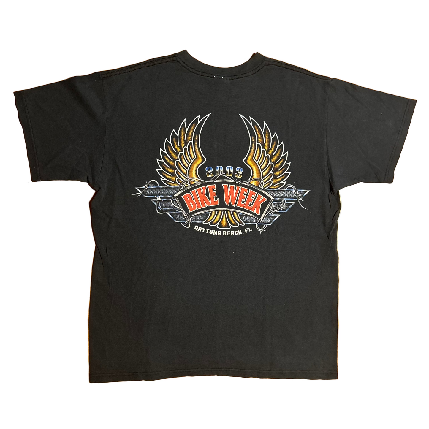 Anvil Life’s Short But the Road Goes on Forever 2003 Motorcycle Bike Week Daytona Beach Florida Black Grey Cotton Tshirt - Medium - 21.5" x 27.5"