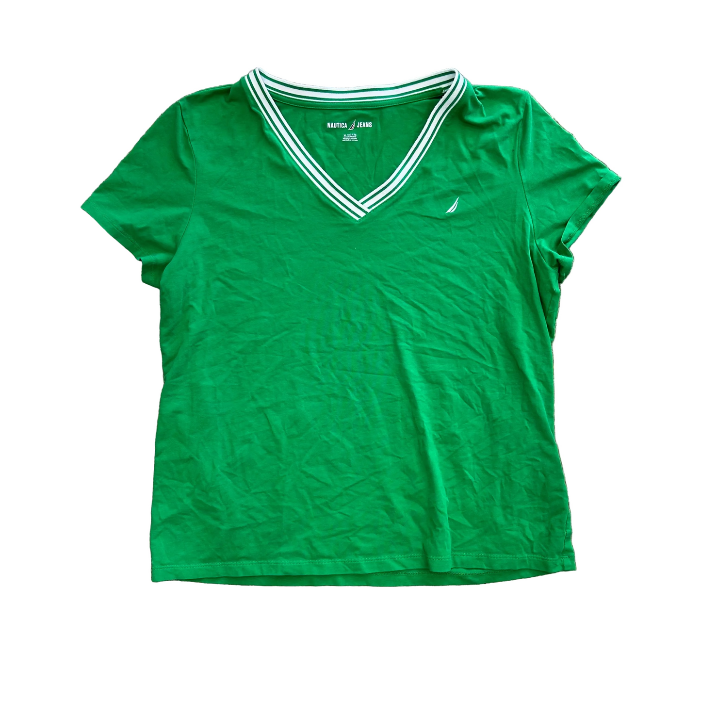 Nautica Jeans Green V Neck Tshirt - Large - 22" x 25"