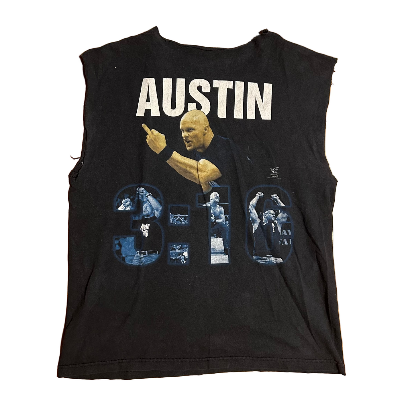 90’s WWF Stone Cold Steve Austin 3:16 That’s the Bottom Line Black Cutoff Tank Top Shirt - Medium - 21.5" x 27.5"