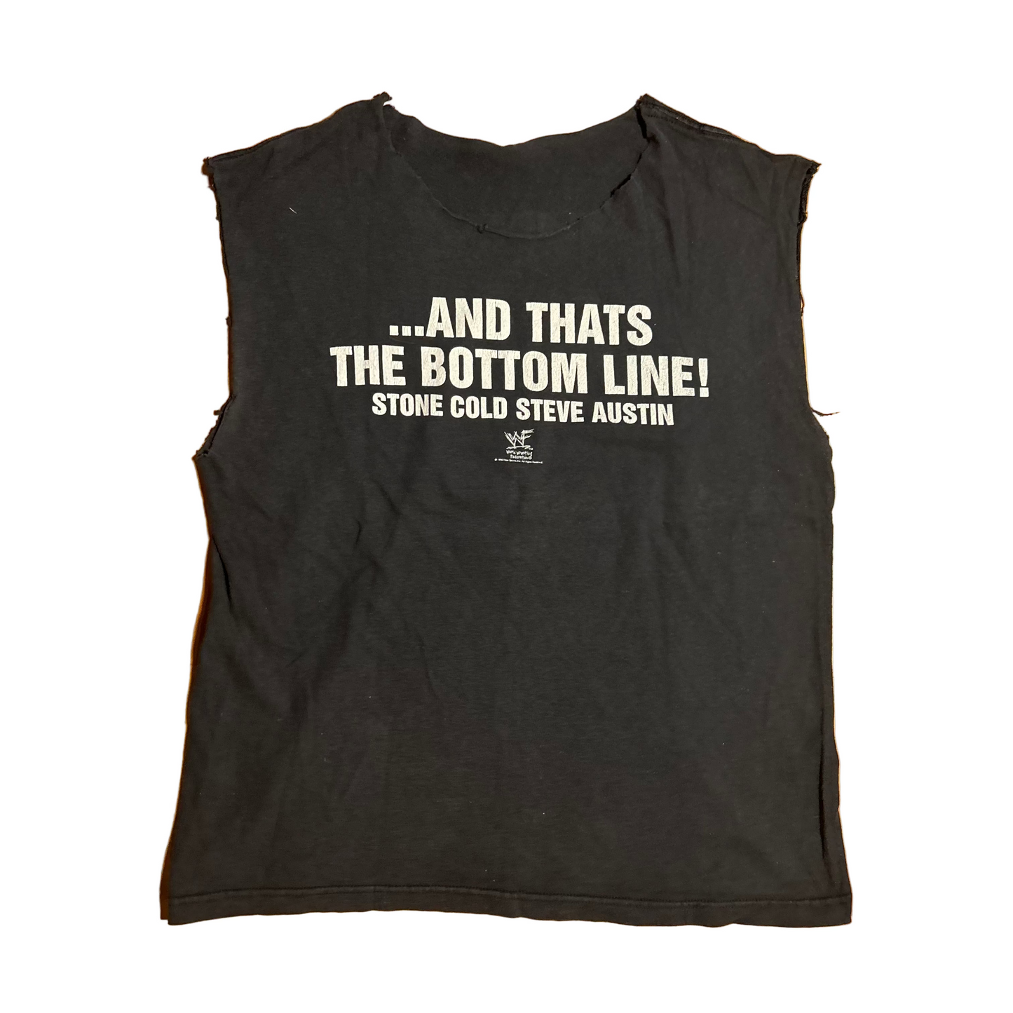 90’s WWF Stone Cold Steve Austin 3:16 That’s the Bottom Line Black Cutoff Tank Top Shirt - Medium - 21.5" x 27.5"